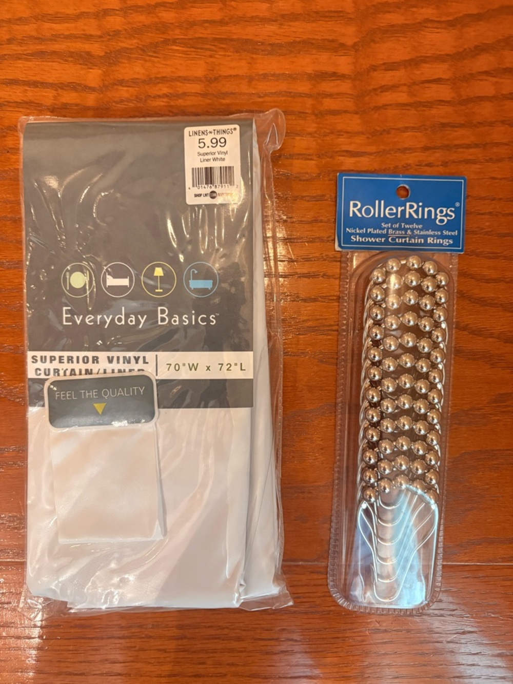 Everyday Basics Superior Vinyl Shower Curtain + RollerRings Set - White & Silver